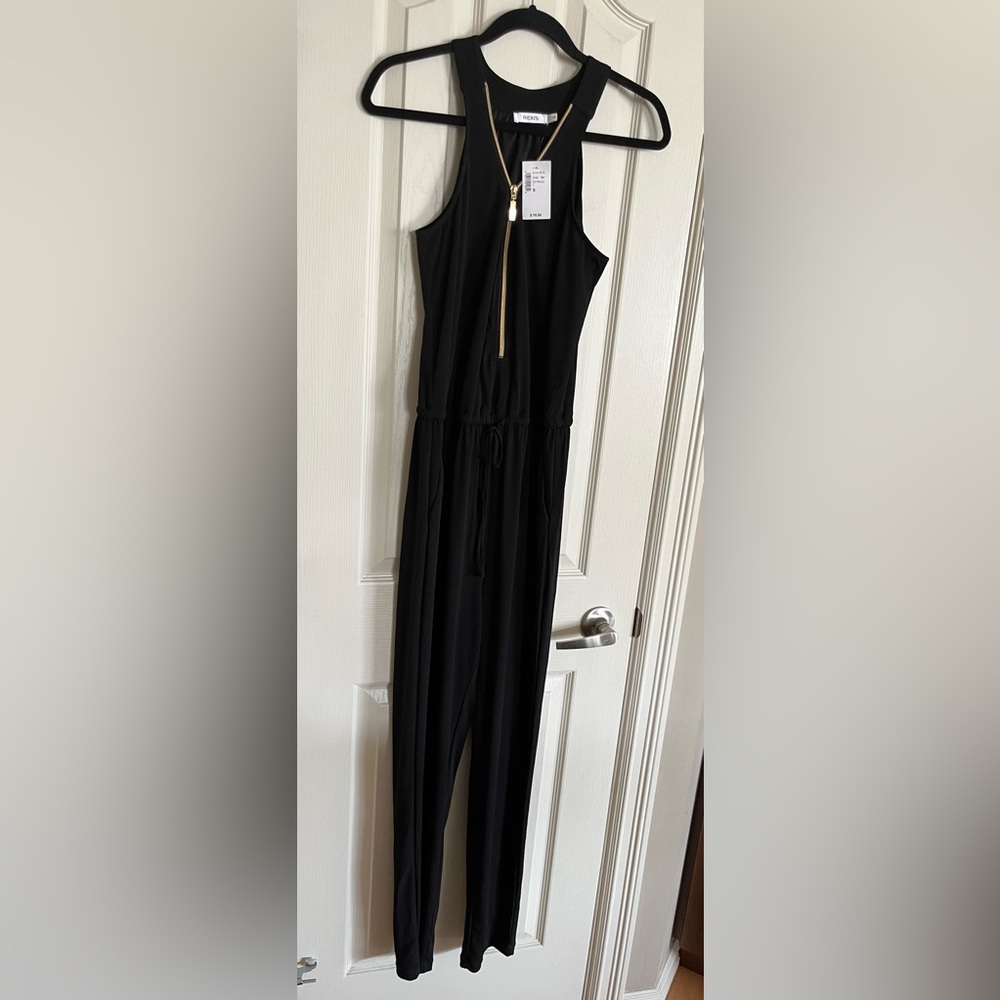 Rickis BNWT black jumpsuit with gold zipper. Size Small